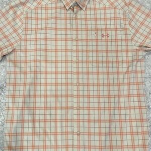 Under Armour Men's Fitted Heat Gear Casual Plaid Shirt - Cream and Orange